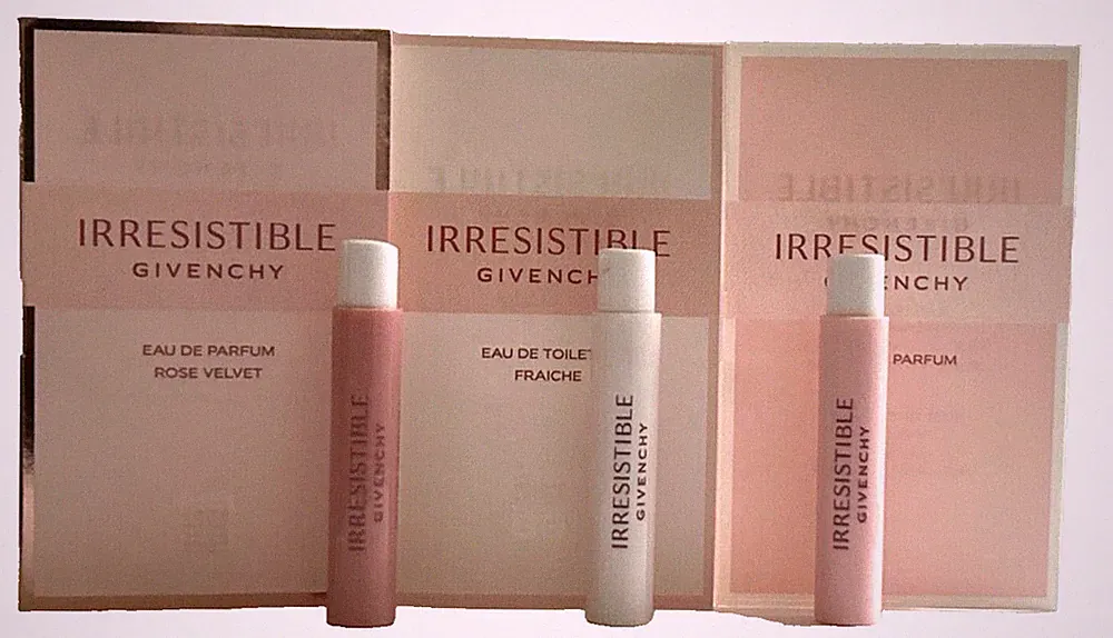 3 Givenchy Irresistible Rose Velvet EDP Fraiche EDT Sampler Perfume Spray NEW