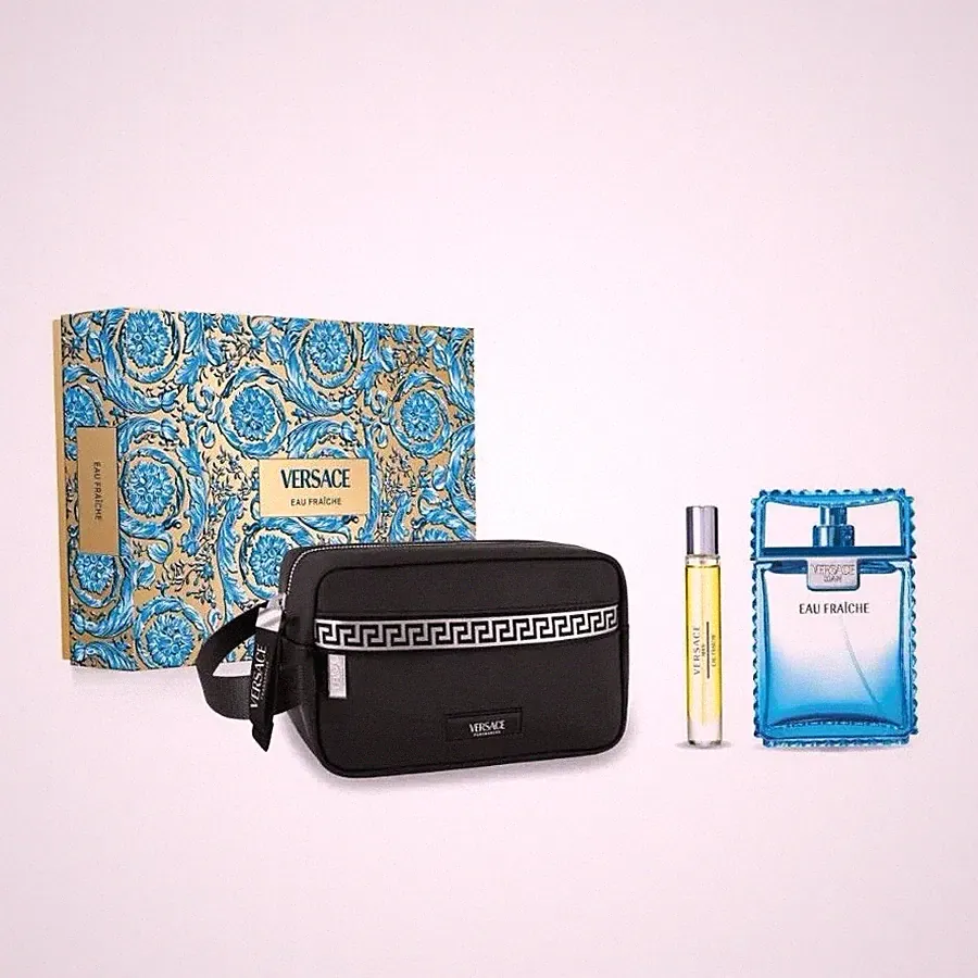 Versace Eau Fraiche Gift Set Men's Fragrance with Travel Spray & Toiletry Bag